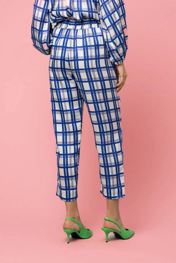 The Julia Pant | Royal Plaid in Blue - Atomnpay
