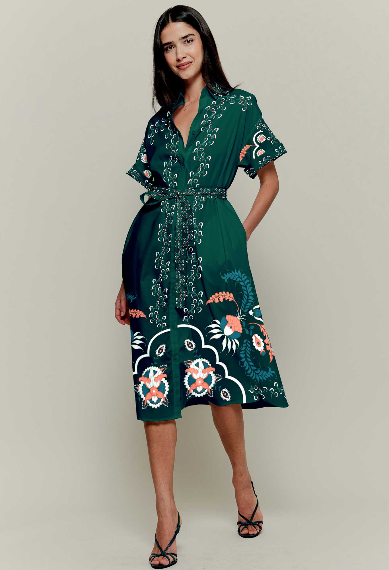 The Sarah Shirtdress | Emerald Dutch Blossoms - Atomnpay