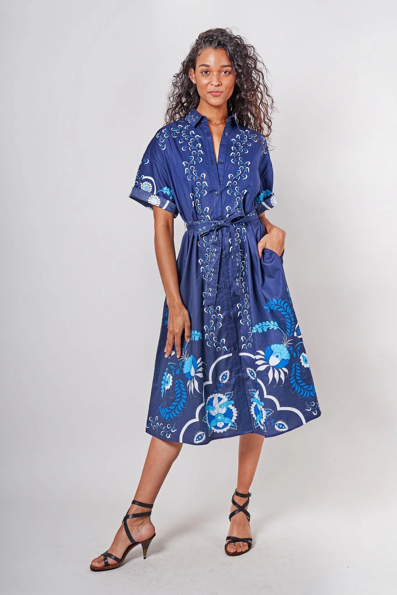 Sarah Shirtdress | Navy Dutch Blossoms - Atomnpay