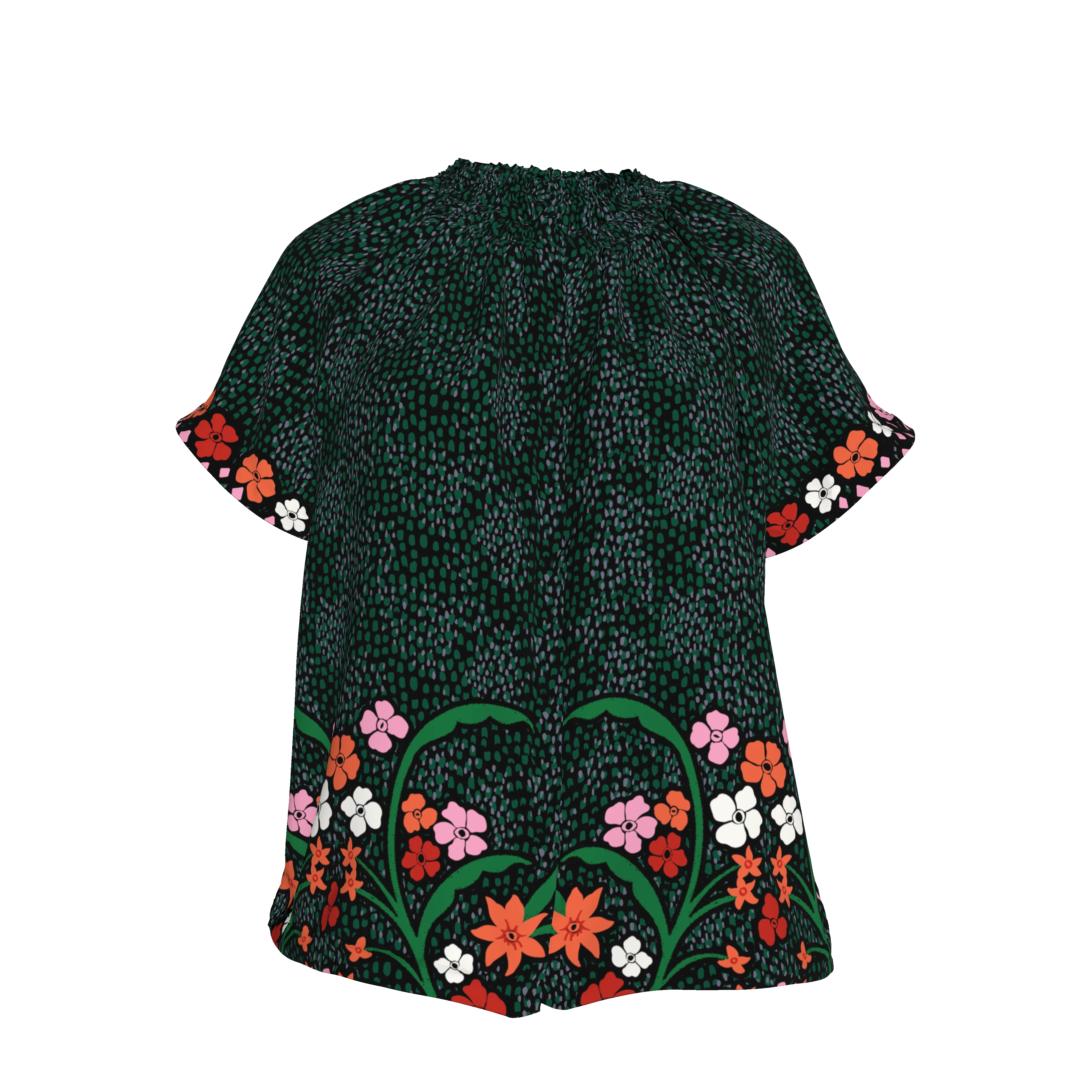 Short Sleeve Classic Blouse | Emerald Baroque Floral - Atomnpay