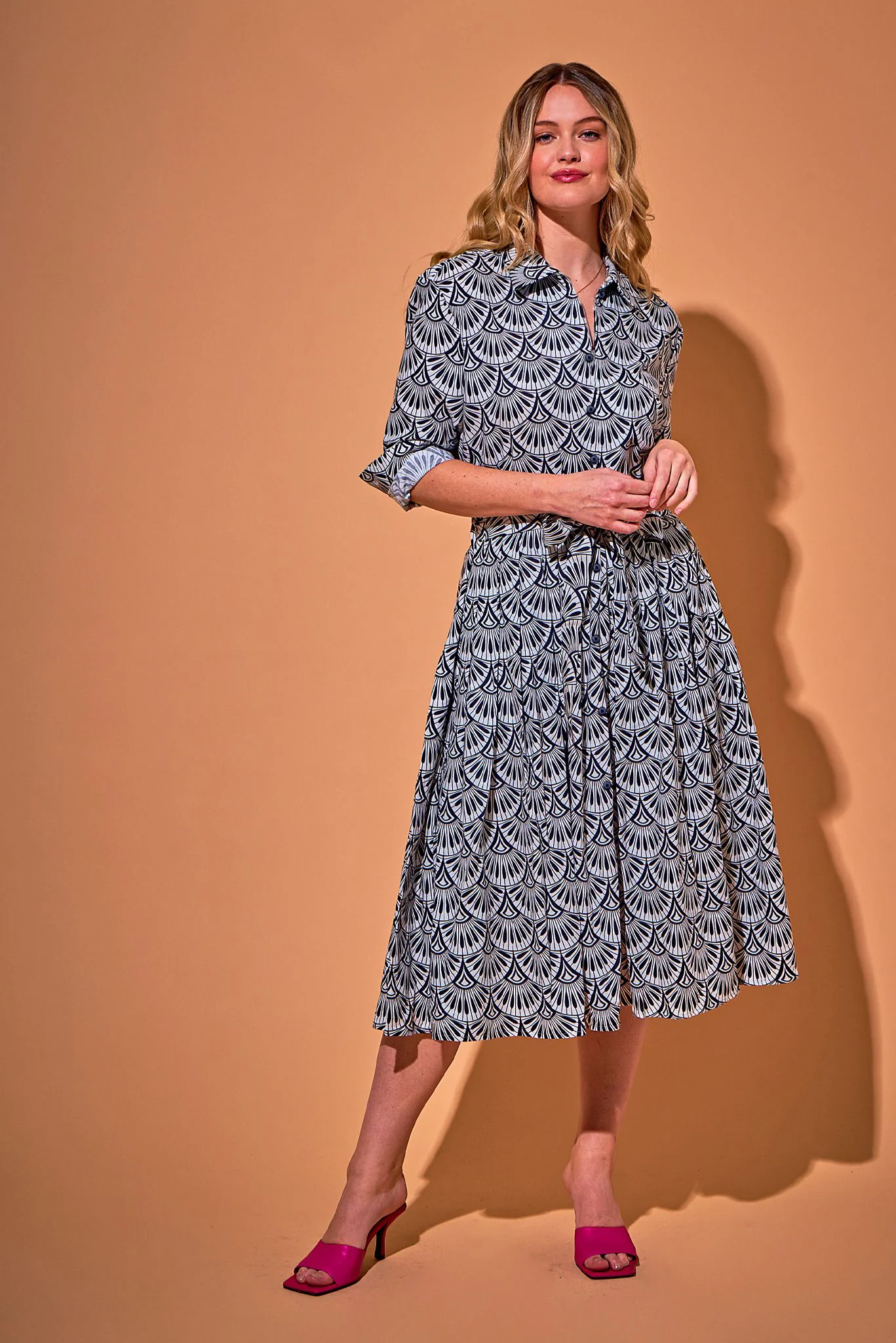 Emerson Dress in Cotton | Ecru Art Deco Geo - Atomnpay